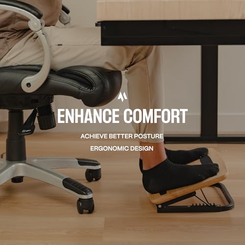 Adjustable Under Desk Foot Stool - Ergonomic Foot Rest with 7 Angles - Walnut - color: Walnut