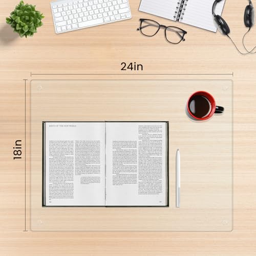 Tempered Glass Desk Pad to Protect Desk,Clear Office Desk Pad for Keyboard and Computer Monitor,Glass Desk Mat for Desktop Dry Erase,18 x 24 inch - size: 18" x 24"