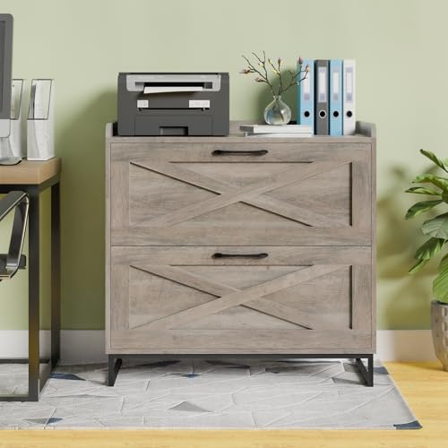 Vabches 2 Drawer Lateral File Cabinet with Charging Station, Washed Gray - color: Washed Gray