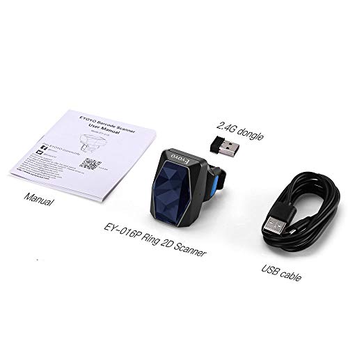 Eyoyo Upgraded Mini Wearable 2D 1D QR Finger Ring Barcode Scanner Wireless - color: Blue