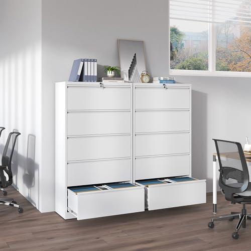 5 Drawer Metal File Cabinet for Legal/Letter Size File,Lockable - color: White, size: Lateral-5 drawers