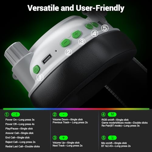 Krysenix Xbox Wireless Gaming Headset with Noise Canceling Microphone-White - color: White