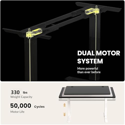 Dual Motor Electric Standing Desk Frame, Height Adjustable Table Legs for Max 44″ x 70.8″ Desktop with 330lbs Capacity, Ergonomic Sit Stand Up Desk Base for Home Office, White Frame Only