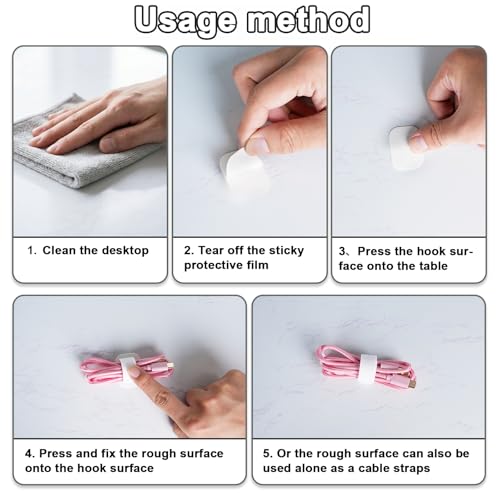 Under Desk Cable Management, Self-Adhesive Hook and Loop Straps, Adjustable Reusable Wire Organizer for Home Office Essentials (20 Pairs) - color: White