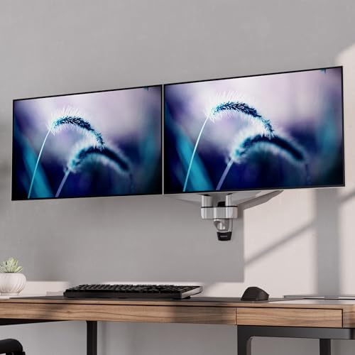 Mount-It! CLiX Dual Monitor Wall Mount, Gas Spring, Silver | TAA-compliant arms for 2 monitors 13-32" up to 19.8 lbs each, VESA 75/100, effortless height adjustable aluminum.