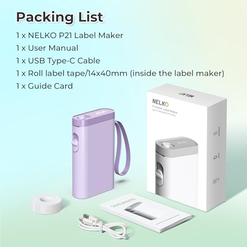 Nelko P21 Label Maker Machine with Tape, Bluetooth Label Printer, Purple - color: Purple