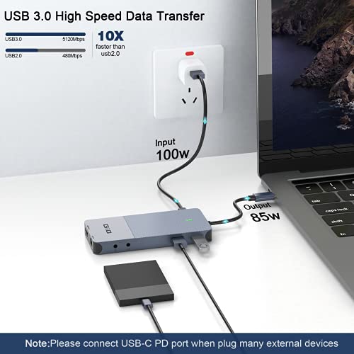 USB C Docking Station Dual Moniter Triple Display 4K Hdmi Displaylink Dock - color: 11 in 1 Grey