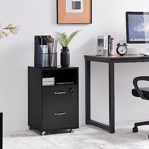Yaheetech 2-Drawer File Cabinet with Lock, Under Desk Storage, Black