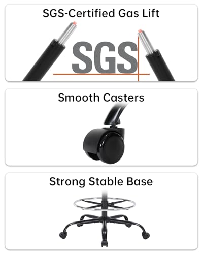Drafting Chair Tall Office Chair with Flip-up Arms Adjustable Height Standing Desk Chair with Lumbar Support and Footrest Ring Ergonomic Executive Computer Chair Swivel Drafting Stool for Work/Drawing