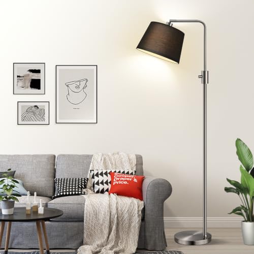 Nintiue 【Upgraded】 Dimmable Floor Lamp, 1000 Lumens LED Edison Bulb Included, Brushed Nickel Arc Floor Lamps Modern Standing Lamp with Black Shade, Tall Lamps for Living Room Bedroom - color: Brushed Nickel-Black Shade