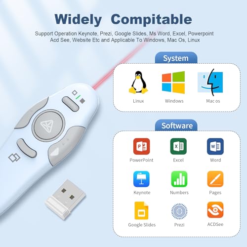 QUI 2 Pack Wireless Presenter PowerPoint Clicker, USB, Blue | RF 2.4G USB Presentation Clicker,Support PowerPoint, Google Slides, Keynote, Compatible with Windows & Mac - color: Blue, style: USB