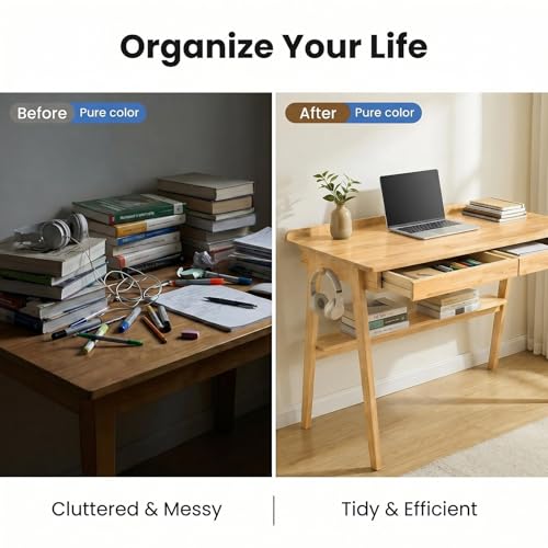 KEIKI Solid Wood Writing Desk with Drawers, 47" Computer Desk with Shelf for Home Office Work, Study, Natural - color: Natural W/Shelf