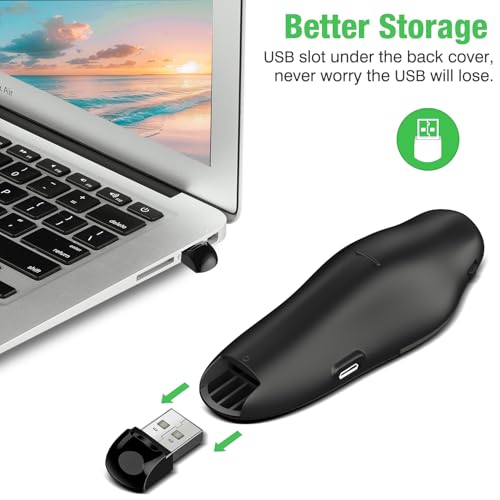 DinoFire Green Presentation Clicker Wireless Presenter Remote, RF 2.4GZ Rechargeable USB Slide Clicker for Powerpoint Presentation Computer Laptop - style: Rechargeable+USB+Green