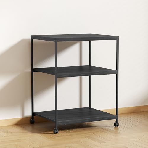 Large Printer Stand with Wheels, 3 Tier Printer Table for Home Office, Rolling Printer Cart with Adjustable Storage Shelf for Shredder Scanner Fax (Black) - color: Black