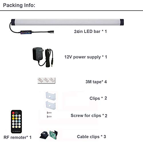 Dimmable Under Cabinet Lighting, Color Temperature Changing LED Light Bar, Daylight to Warm White Lights, Remote Control Lamp for Desk, Counter, Closet, Room, Shelf (24 Inch) - size: 24 Inch
