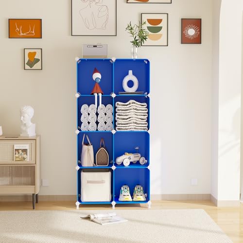 AWTATOS Cube Storage Organizer, 8 Cube Closet Organizers Stackable, Blue | Portable Closet Storage Cube Shelves, DIY Plastic Bookshelf Clothes Organizer Shelving for Bedroom, Home Office - color: Blue