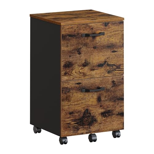 VASAGLE 2-Drawer File Cabinet, Small Rolling Filing Cabinet - color: Rustic Brown + Ink Black, style: Classic