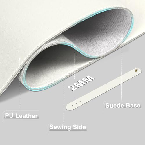 Leather Desk Pad Protector, 47.2'' x 23.6'', Suede Base Sewing Desk Blotter, Non-Slip Office Mat, Waterproof Writing Pad for Home and Office - White - color: White, size: 47.2" x 23.6"