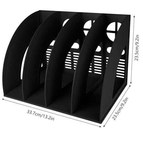A4 File Holder Magazine Folder Desk Organizer 4 Compartment Standing Desktop Thicken Plastic Paper Notebook Magazine Bookstore Document Divider Storage Rack for Office School Supplier - color: Black, size: 4 compartments
