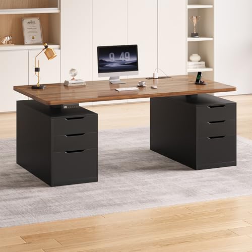 SEDETA Electric Standing Desk with 6 Drawers, 55" Adjustable Stand up Desk with Storage, Computer Desks with Power Outlets for Home Office, Black - color: Black