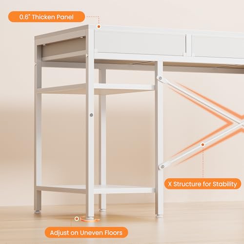Sweetcrispy 47" Computer Desk with 6 Fabric Drawers & Storage Shelves - color: Pure White, size: 46.8 Inches