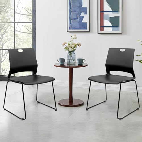 KLASIKA Stackable Guest Reception Chairs, Stacking Office Chair with Ergonomic Lumbar Support & Metal Legs, Plastic Desk Chairs for Conference School Church Waiting Meeting Break Room Set of 4, Black - color: Bella_black, size: 4 Pack