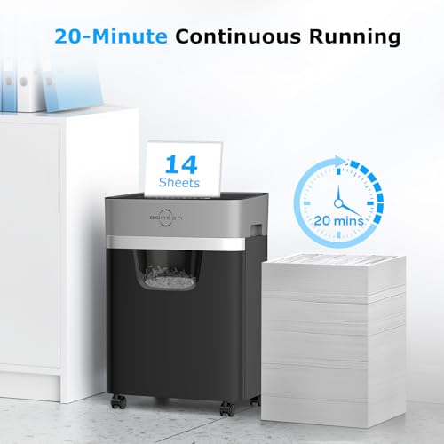 BONSEN 14-Sheet Cross Cut Heavy Duty Paper Shredder for Home Office | P-4 Security, Anti-Jam System, Quiet Paper Shredder for CDs & Staple, with 5.3 Gal Pullout Bin, Easy-roll Casters S3112 - size: Large