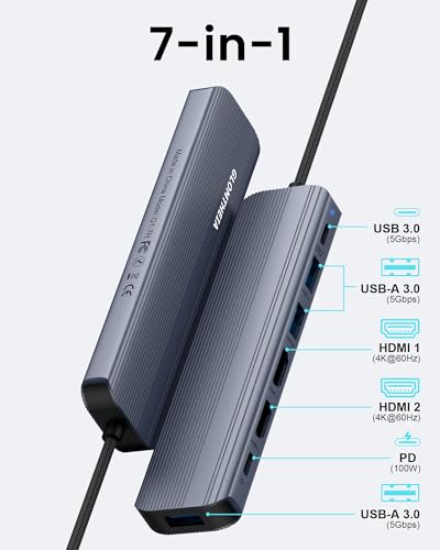 USB C Hub Docking Station Dual Monitor for Laptop, MacBook Air/Pro Dock Adapter Multiport Dongle with 2 HDMI Ports 4K 60Hz, 100W PD Charging, 3 USBA 3.0 & USBC