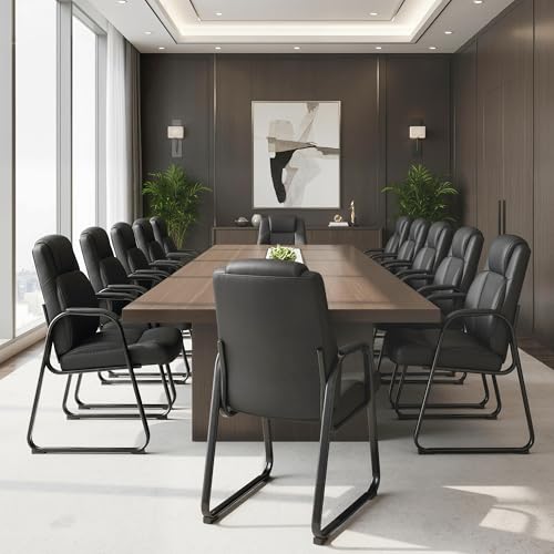 Okeysen Big & Tall Waiting Room Chairs Set of 4, PU Leather Reception Guest Chair with Padded Arm Rest, Office Desk Chair with Sled Base No Wheels, for Office Meeting, Conference Room, Lobby, 500lb - color: Black, size: Set of 4