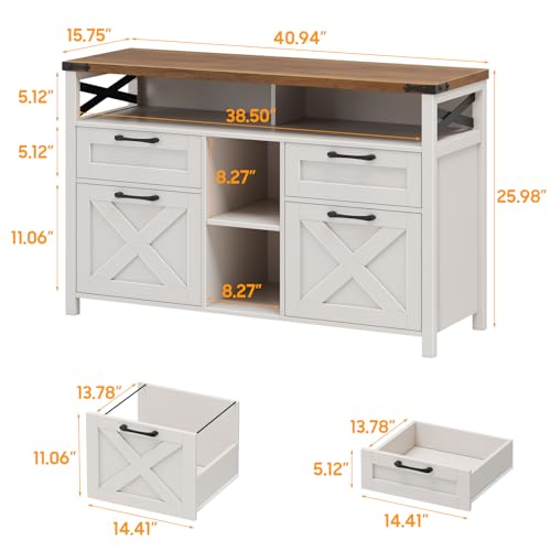 Halitaa File Cabinet with Open Storage Shelf for Home Office, Off White - color: Off White, size: 4 Drawers