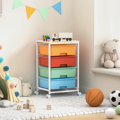 SYKIARIOL Rolling Cart with Drawers, 4-Drawer Utility Cart, Macaron - color: Macaron, size: 4 Drawers