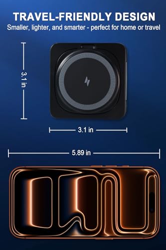 Wireless Charging Station for Apple Devices,Magnetic Travel Charger - color: black
