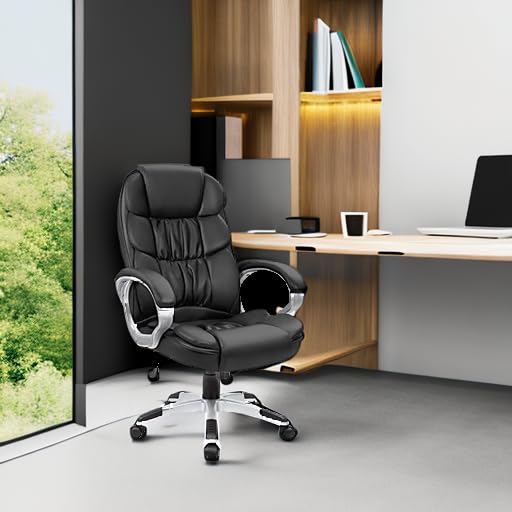 Homall Office Chair High Back Computer Desk Chair, PU Leather Adjustable Height Modern Executive Swivel Task Chair with Padded Armrests and Lumbar Support (Black) - color: Black