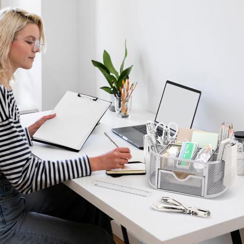 17 IN 1 Office Desk Organizer Set for Back to School Supplies Accessories - color: Silver