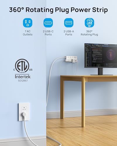TROND Surge Protector Power Strip with 360° Rotating Plug, 5ft, White - color: White, size: 5ft, style: 7 Outlets - with Rotating Plug