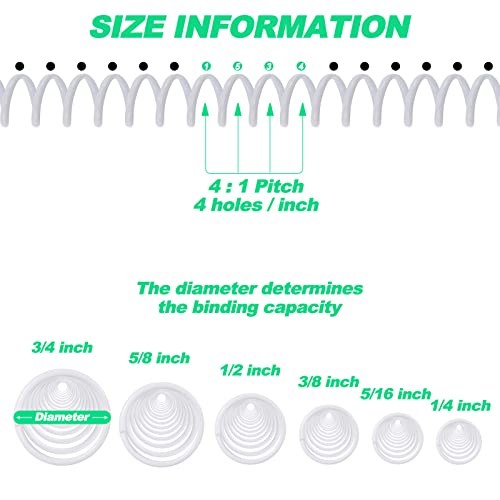 Leinuosen 120 Pack Binder Coils,1/4 5/16 3/8 1/2 5/8 3/4 Inch,White | Plastic Spiral Binding Coils for Documents, Reports, Notebooks, Compatible with Standard Binding Machines, Office Supplies - color: White, size: 1/4 5/16 3/8 1/2 5/8 3/4 Inch