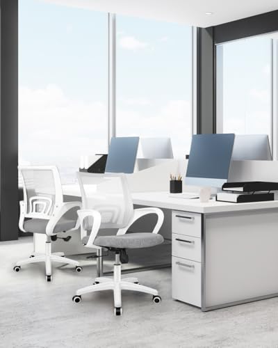 NEO CHAIR Office Computer Chair Ergonomic Mid-Back Mesh Desk Chair, Grey | Breathable Mesh Back with Lumbar Support, Height Adjustment, Smooth Rolling Casters for Home Office, Study or Gaming Setup - color: Grey-fabric