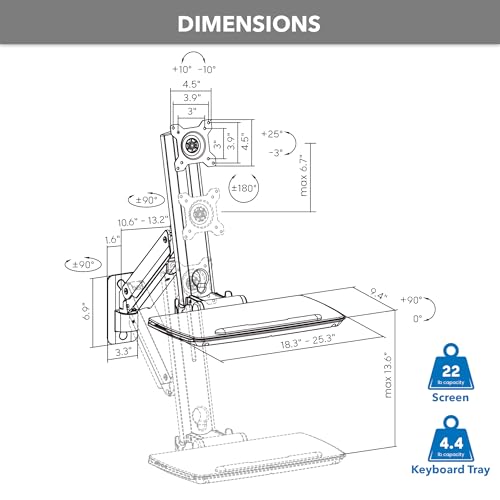 Mount-It! MedHub Wall-Mounted Medical Workstation | Height-adjustable monitor & keyboard arm with folding tray and sliding mouse pad for clinics, exam rooms & dental.