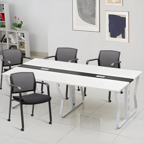CLATINA Mesh Back Guest Reception Arm Chairs with Wheels, Waiting Room Chairs with Upholstered Fabric Seat and Ergonomic Lumbar Support for Office Conference School Church Black (4 Pack) - color: Black_wheels, size: 4pack