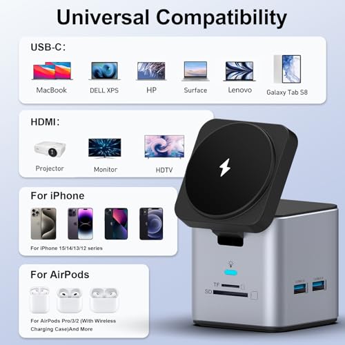 USB C Laptop Docking Station, 9 in 1 Hub with MagSafe Charger, Silver Gray - color: Silver Gray