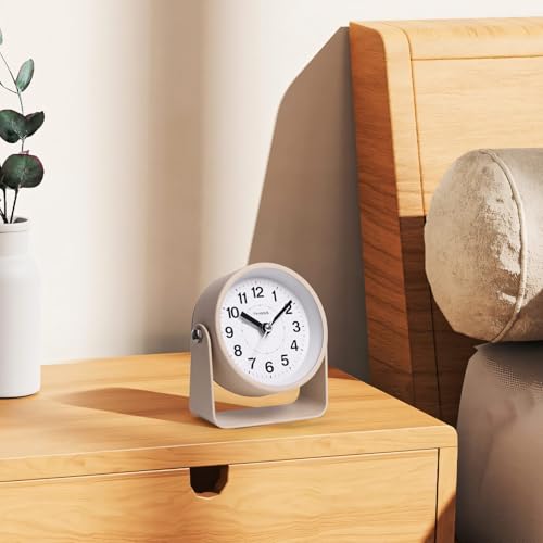 TIMESS Analog Alarm Clock with Snooze & Light, Silent Non-Ticking, Yellow | On-demand light, quartz movement, battery operated, easy to set, gentle wake alarm, bedside clock for home, travel, or office - color: Yellow