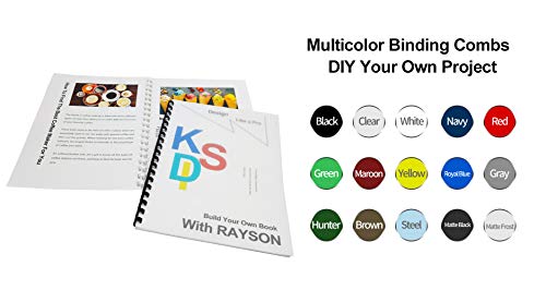 Rayson CR-12-100-M Plastic Binding Combs 1/2in. 21-Ring, 90-Sheet Capacity, Colorful Comb Binding Spines, Max. Binding A4 Size Paper (8.3"×11.7"), Box of 100 - size: 1/2", style: A4 - Available in 7 Vibrant Colors