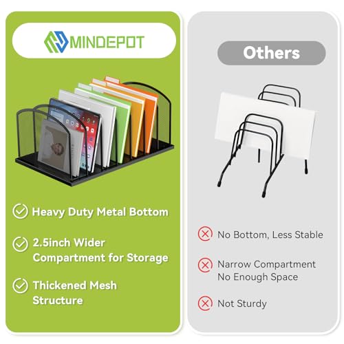 MINDEPOT Desk File Organizer 7 Sections Upright Mesh File Sorter Organizer for Desk, Office Organization File Holder for Home, Office & Classroom (Black, 1Pack)