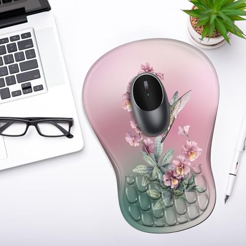 YIWEI Ergonomic Mouse Pad with Wrist Rest for Carpal Tunnel Pain Relief - color: Hummingbird
