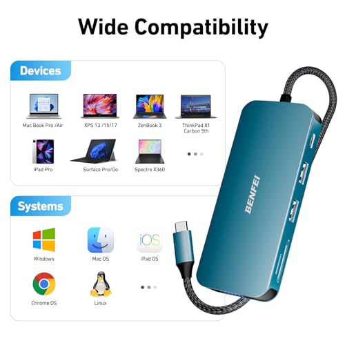 BENFEI 11-in-1 USB C Hub Triple Display Docking Station Dual HDMI, VGA - color: Blue, size: 11-in-1