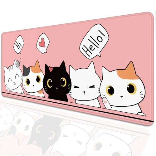 Cute Cats Desk Pad Mouse Pad,Cute Cartoon Lofi Cats Pink Mouse Mat Large,Stitched Edges Non-Slip Waterproof Rubber Base Mouse Mat for Office Home Work Gaming(27.5 x 11.8 in) - color: Lofi Cat