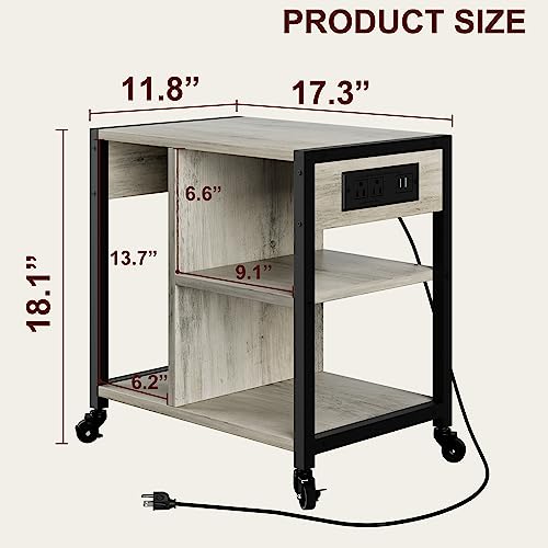 IDEALHOUSE Under Desk Printer Stand with Power Outlets and USB Charging Ports, Desktop Printer Table with Storage Shelf, 4 Tier Mobile Printer Stand with Wheels for Home Office, Rustic Gray