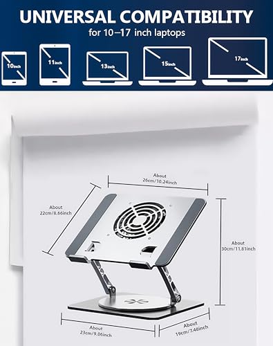 Adjustable Laptop Stand with Cooling Fan & 360 Rotating Base - size: Extra Large