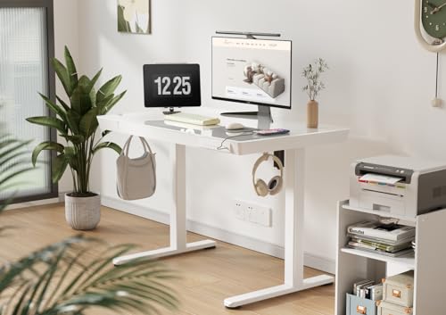 Claiks Small Glass Standing Desk with Drawers & USB Ports 32x19 White | 3 Steps Quick Install, Buil in Drawer, USB Ports, Ultra White One-Piece Glass Top, Writable Top - color: Super White Glass, size: 32 inch