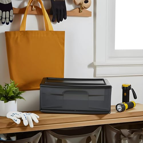 HOMZ 2-Pack 1-Drawer Storage Cart, Plastic Container with Smoke Tint, 15" Wide Body, Black Frame - Organizing Drawer Containers for Home, Bathroom, Bedroom, Office, and Classroom - color: Black frame with smoke tint drawers, size: 15 inches